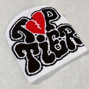Top Tier Beanie Hat -White and black